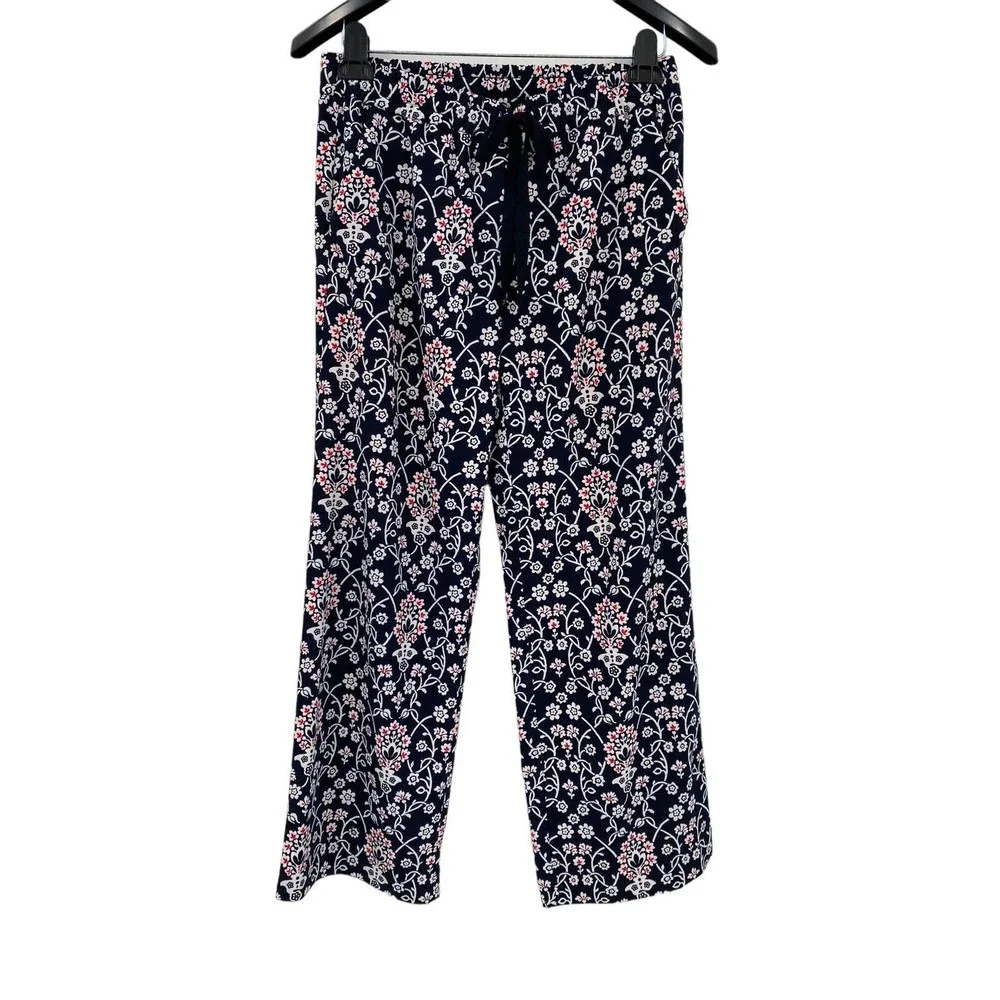 Ann Taylor Loft Women's Pants Red White Blue Pull on Casual Floral Wide Leg S - Picture 3 of 9